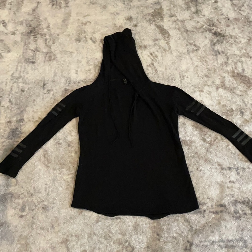 Skingraft hooded sweater with leather detail